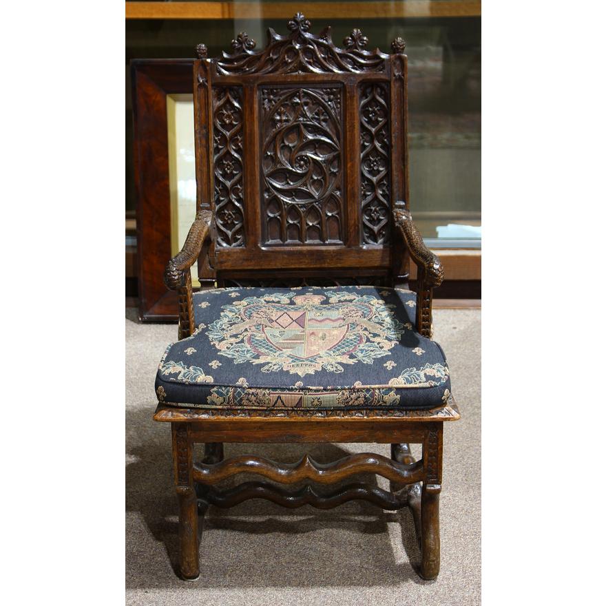 AF2-109: Antique Early 18th Century French Louis XIII Highly Carved Oak Armchair