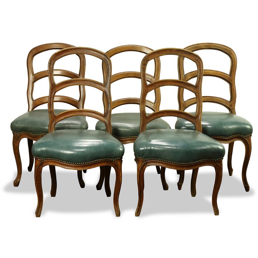 AF2-130: ANTIQUE SET OF 5 EARLY 20TH CENTURY LOUIS XV STYLE FRENCH PROVINCIAL SIDE CHAIRS