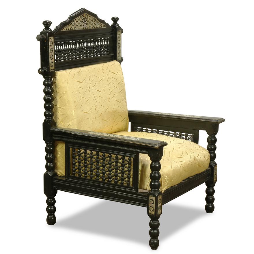 AF2-132: ANTIQUE PAIR OF LATE 19TH CENTURY SYRIAN EBONIZED WOOD AND MOTHER-OF-PEARL INLAID CHAIRS