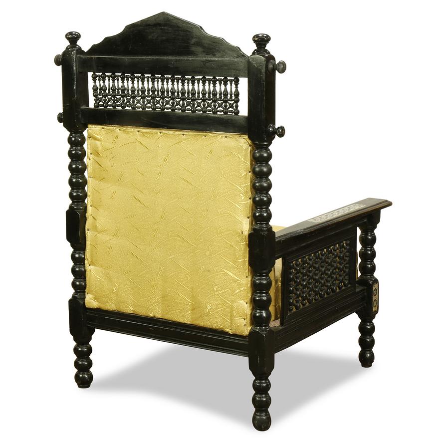 AF2-132: ANTIQUE PAIR OF LATE 19TH CENTURY SYRIAN EBONIZED WOOD AND MOTHER-OF-PEARL INLAID CHAIRS