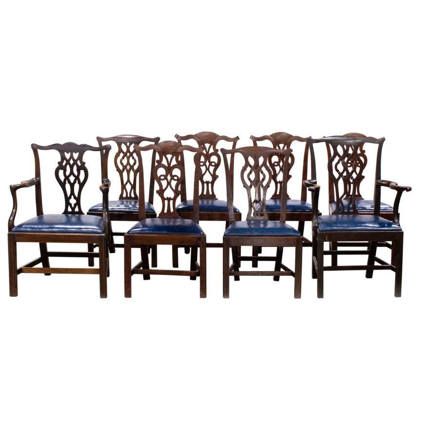 AF2-005: ANTIQUE ASSEMBLED SET OF 12 EARLY 19TH CENTURY ENGLISH MAHOGANY CHIPPENDALE STYLE DINING CHAIRS