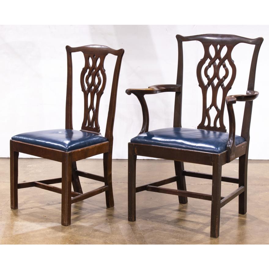 AF2-005: ANTIQUE ASSEMBLED SET OF 12 EARLY 19TH CENTURY ENGLISH MAHOGANY CHIPPENDALE STYLE DINING CHAIRS