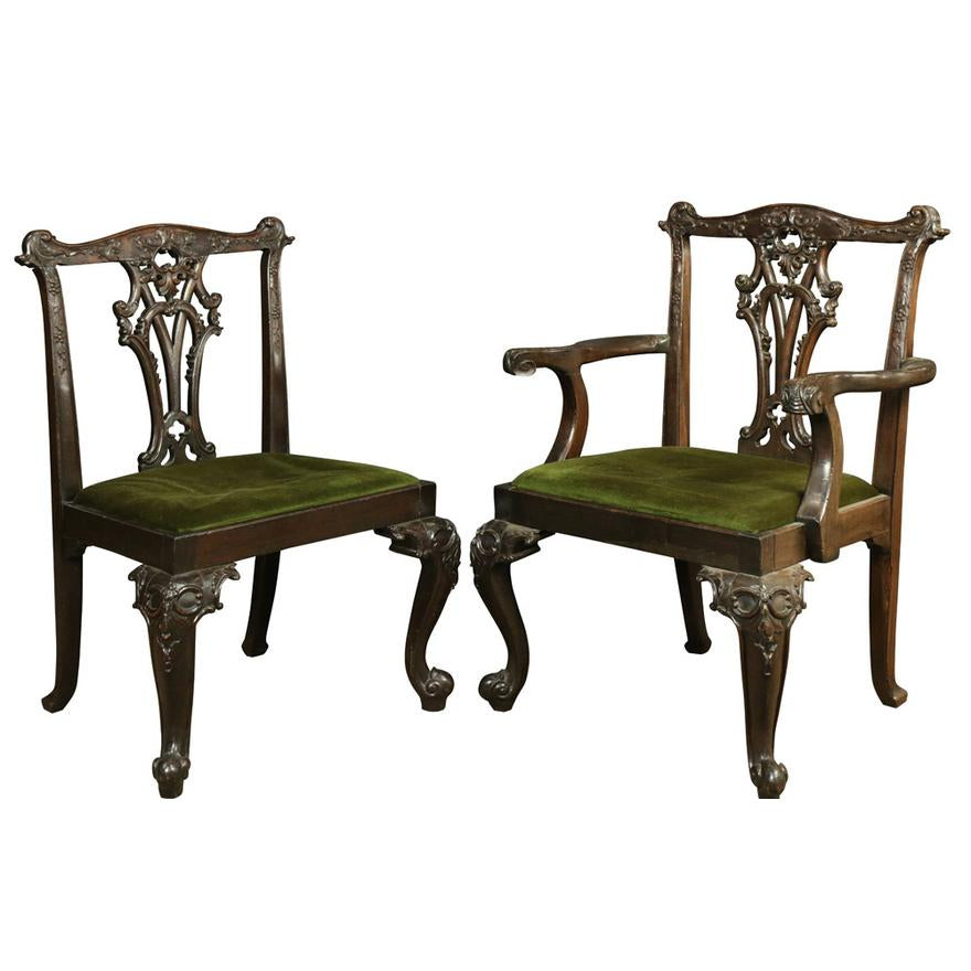 AF2-140: ANTIQUE SET OF 8 EARLY 19TH CENTURY CHIPPENDALE STYLE DINING CHAIRS ON CABRIOLE LEGS