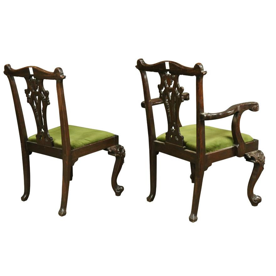 AF2-140: ANTIQUE SET OF 8 EARLY 19TH CENTURY CHIPPENDALE STYLE DINING CHAIRS ON CABRIOLE LEGS
