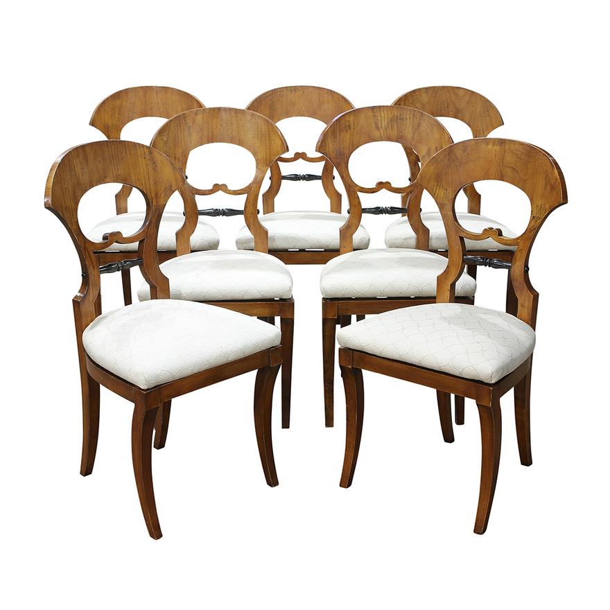 AF2-110: ANTIQUE SET OF 7 EARLY 19TH CENTURY BIEDERMEIER DINING CHAIRS