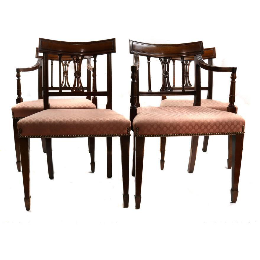 AF2-210: ANTIQUE SET OF 4 EARLY 20TH CENTURY AMERICAN FEDERAL STYLE MAHOGANY DINING CHAIRS
