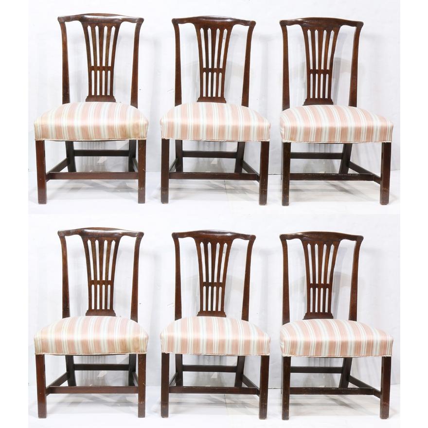 AF2-118: ANTIQUE SET OF 6 EARLY 19TH CENTURY AMERICAN CHIPPENDALE STYLE MAHOGANY SIDE CHAIRS