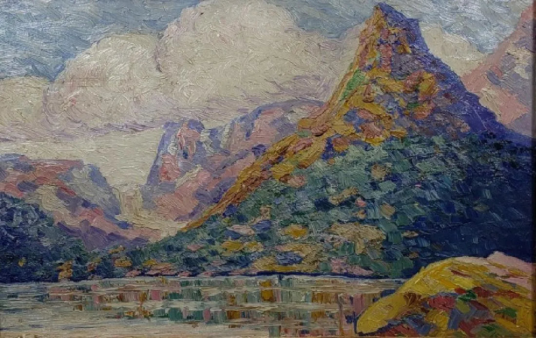 AW582 - Birger Sandzen, In The Style Of - Lakeside Landscape - Early 20th C - Oil on Board