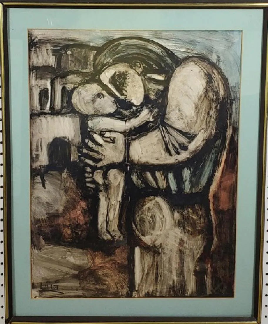 AW579: Mother & Child - American School - Mid 20th Century - Oil on Paper