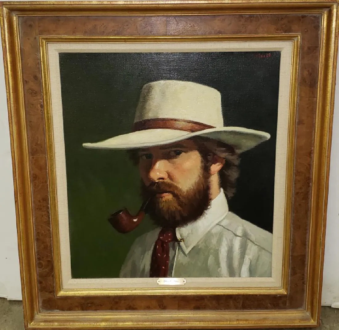 AW577 - Gregory Hull - Portrait Of A Gentleman With Pipe & Hat - 20th Century - Oil on Canvas