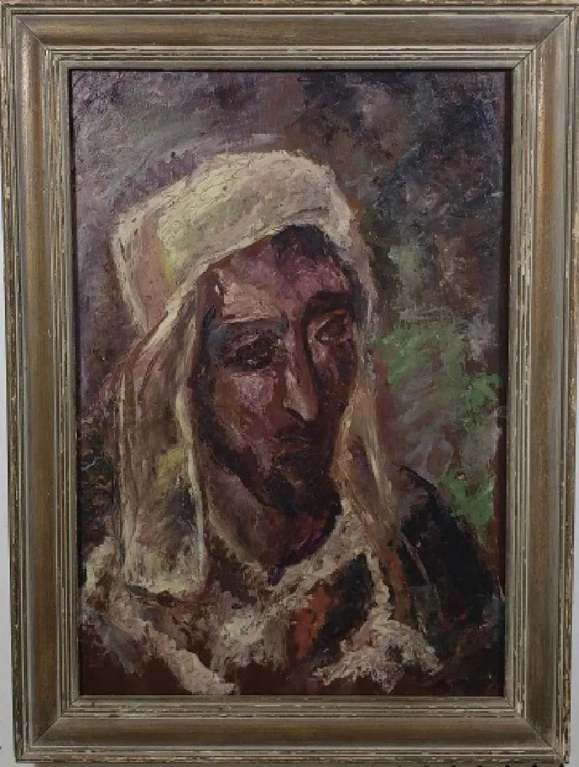 AW573- European School - Expressionist Portrait of a North African Man - Mid 20th C - - Oil on Board