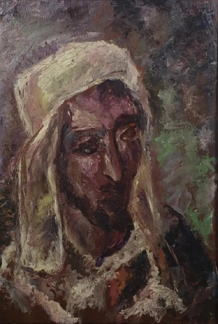 AW573- European School - Expressionist Portrait of a North African Man - Mid 20th C - - Oil on Board