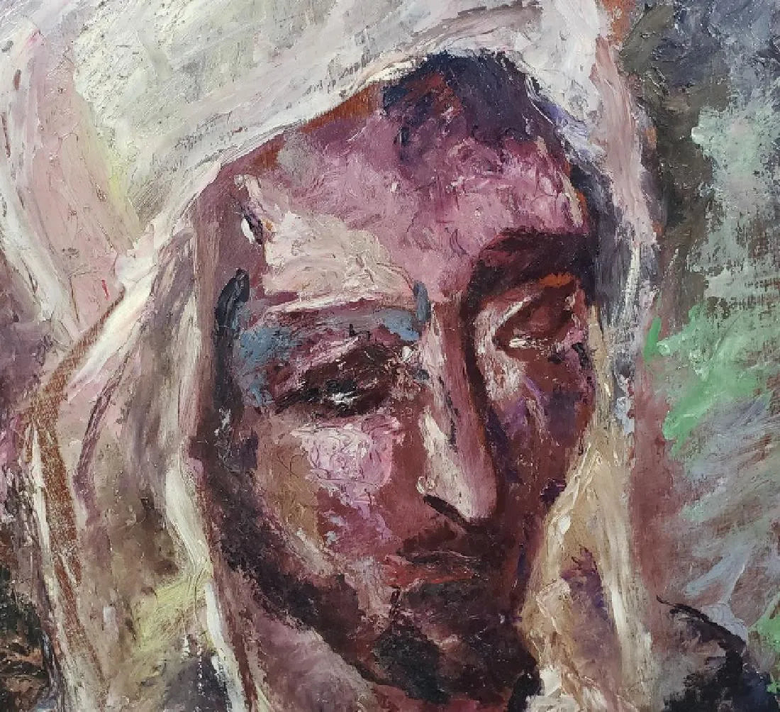 AW573- European School - Expressionist Portrait of a North African Man - Mid 20th C - - Oil on Board