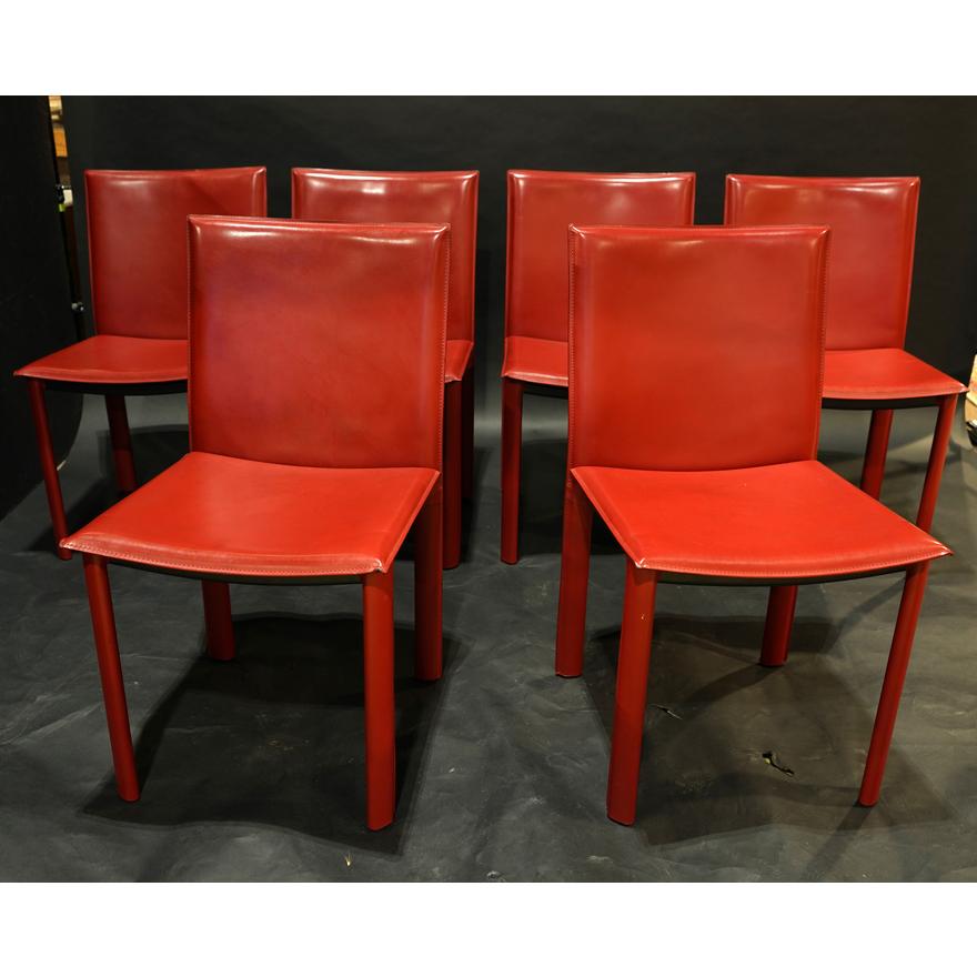 AF2-183: VINTAGE SET OF 6 LATE 20TH CENTURY CONTEMPORARY ROOM & BOARD LEATHER DINING CHAIRS