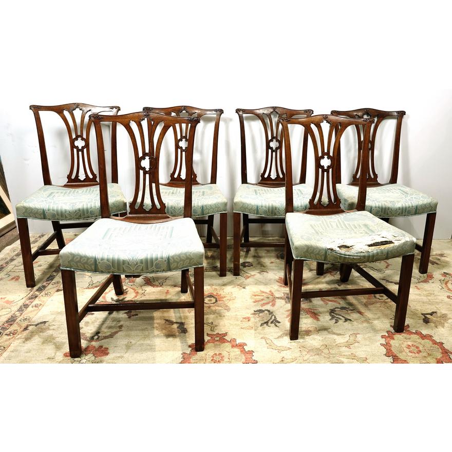 AF2-206: ANTIQUE SET OF 6 EARLY 19TH CENTURY CHIPPENDALE STYLE MAHOGANY DINING CHAIRS
