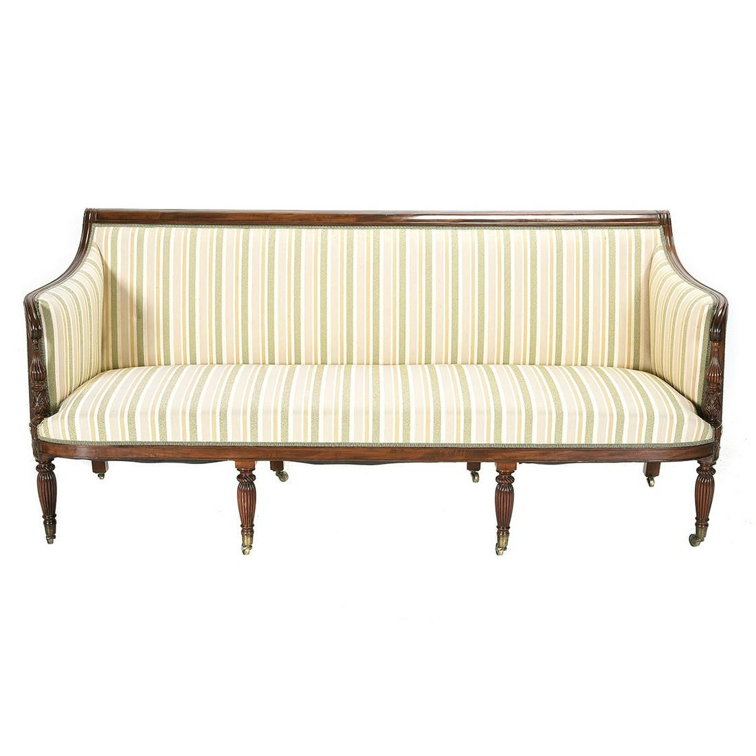 AF2-243: Antique Early 19th Century Massachusetts Federal Period Mahogany Divan Sofa