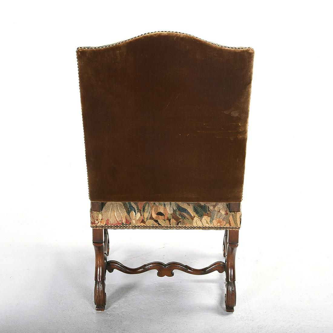 AF2-244: ANTIQUE LATE 18TH CENTURY LOUIS XIII REVIVAL ARMCHAIR WITH FLEMISH TAPESTRY UPHOLSTERY