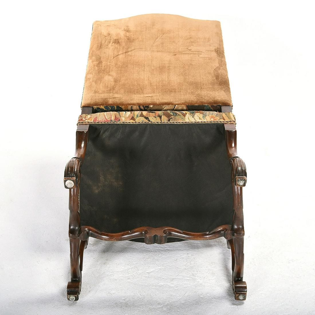 AF2-244: ANTIQUE LATE 18TH CENTURY LOUIS XIII REVIVAL ARMCHAIR WITH FLEMISH TAPESTRY UPHOLSTERY