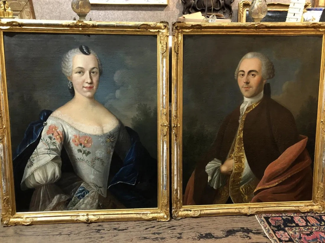 AW625: Period Portraits of French King Louis XV and French Queen Marie Leszczynski Circa 1740