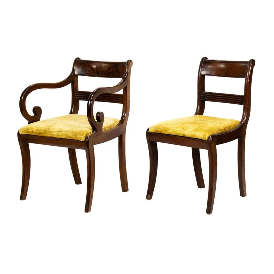 AF2-004: ANTIQUE SET OF 8 EARLY 19TH CENTURY ENGLISH REGENCY MAHOGANY  DINING CHAIRS