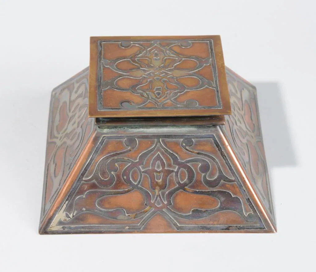 DA2-028: Circa 1900 Heintz Art Nouveau / Arts & Crafts Sterling Over Copper Pyramidal Inkwell