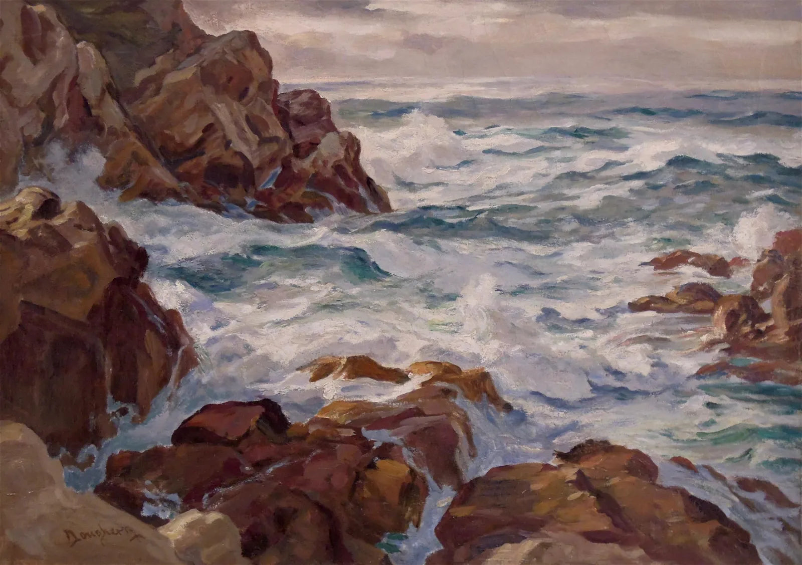 AW613: Paul Dougherty, "Foaming Seas" - Early 20th C Oil on Canvas