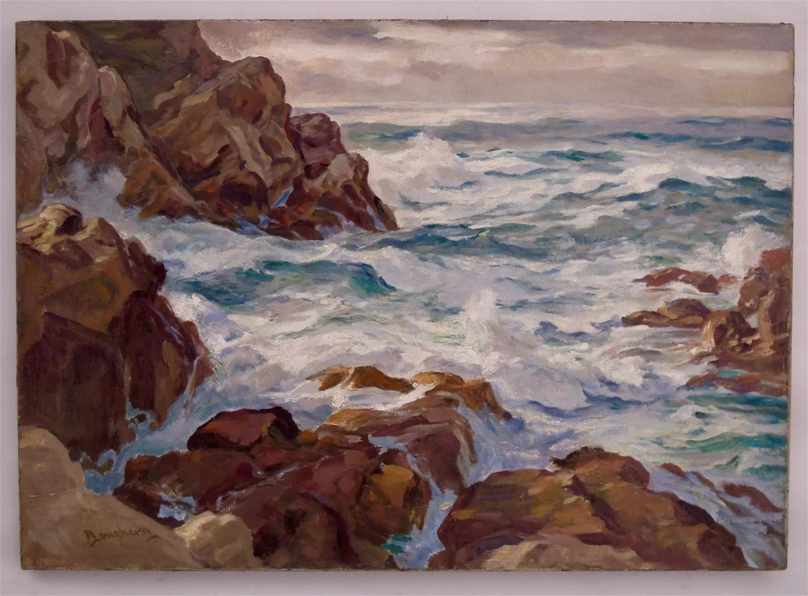 AW613: Paul Dougherty, "Foaming Seas" - Early 20th C Oil on Canvas