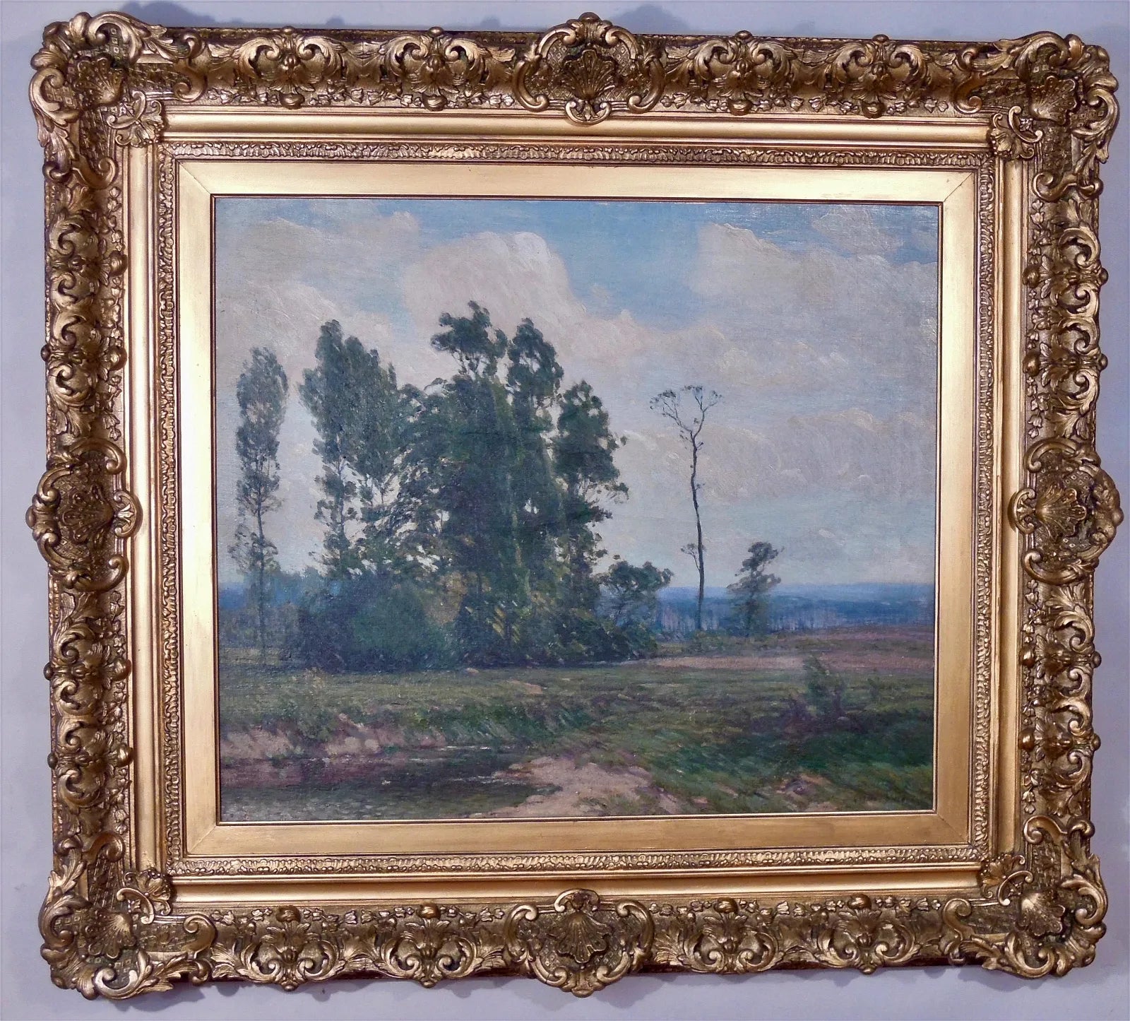 AW612: Gustave Adolph Wiegand, Summer Landscape - Early 20th C Oil on Canvas