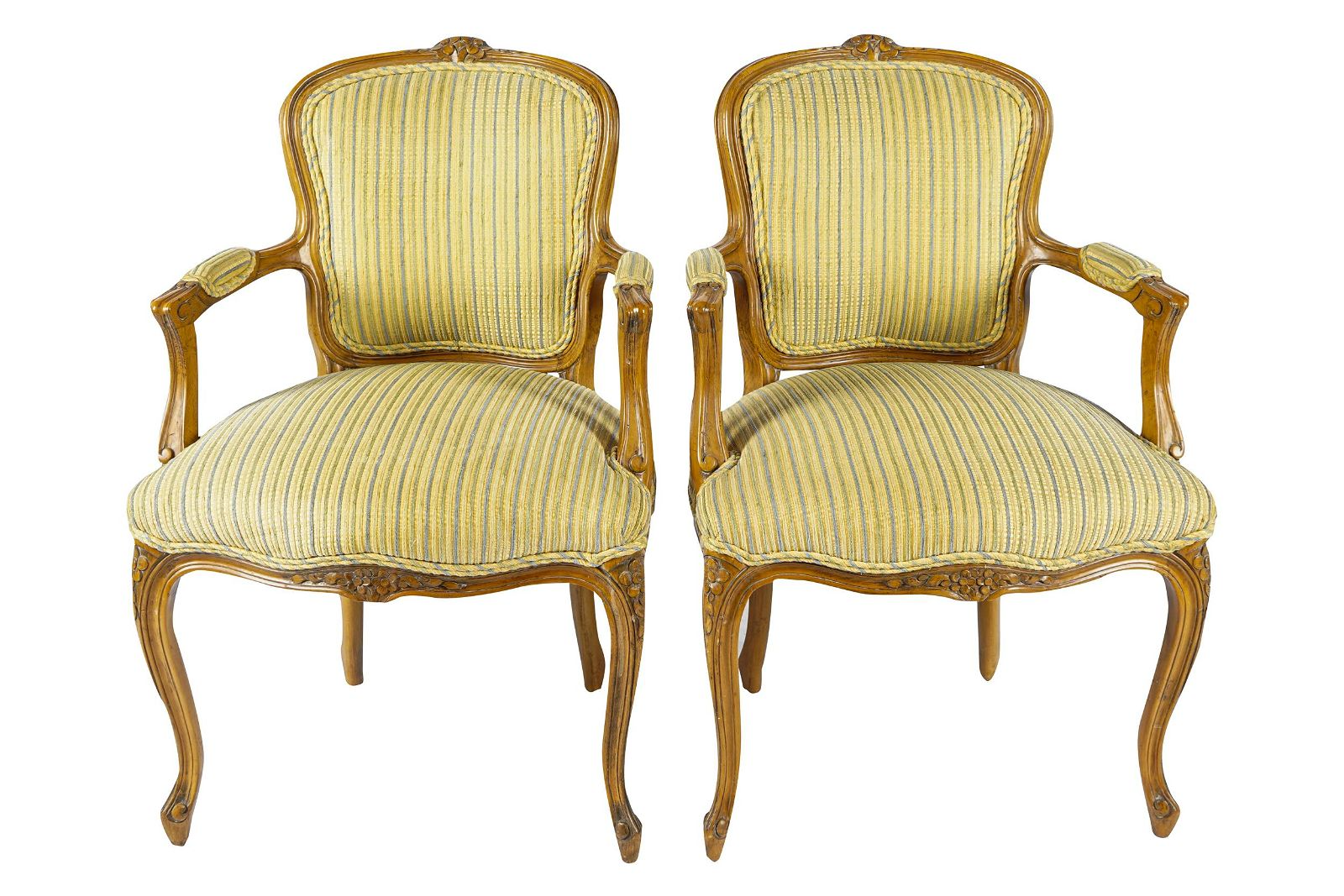 AF2-015: ANTIQUE PAIR OF MID 20TH CENTURY FRENCH LOUIS XV STYLE BEECHWOOD  FAUTEUILS
