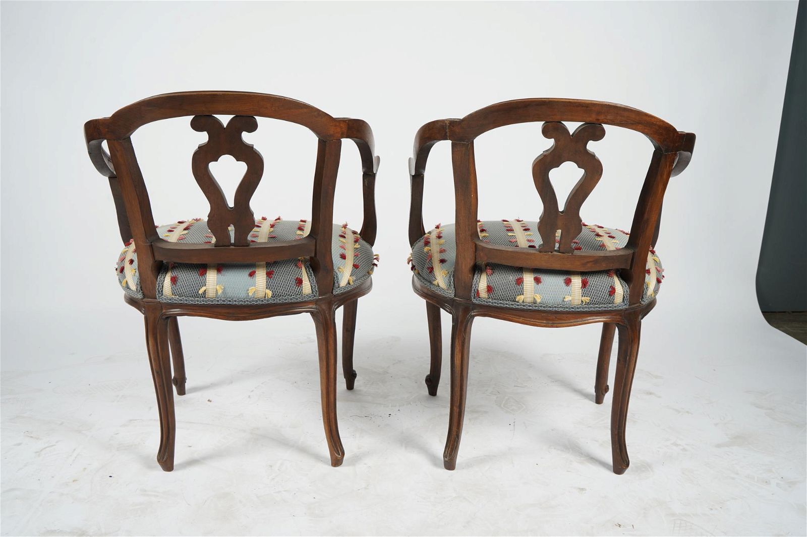 AF2-014: ANTIQUE PAIR OF LATE 19TH CENTURY FRENCH PROVINCIAL CARVED WALNUT ARMCHAIRS