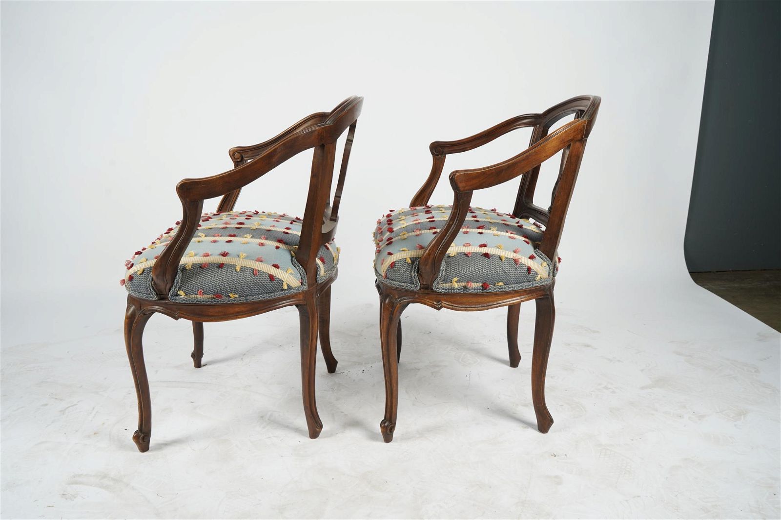 AF2-014: ANTIQUE PAIR OF LATE 19TH CENTURY FRENCH PROVINCIAL CARVED WALNUT ARMCHAIRS