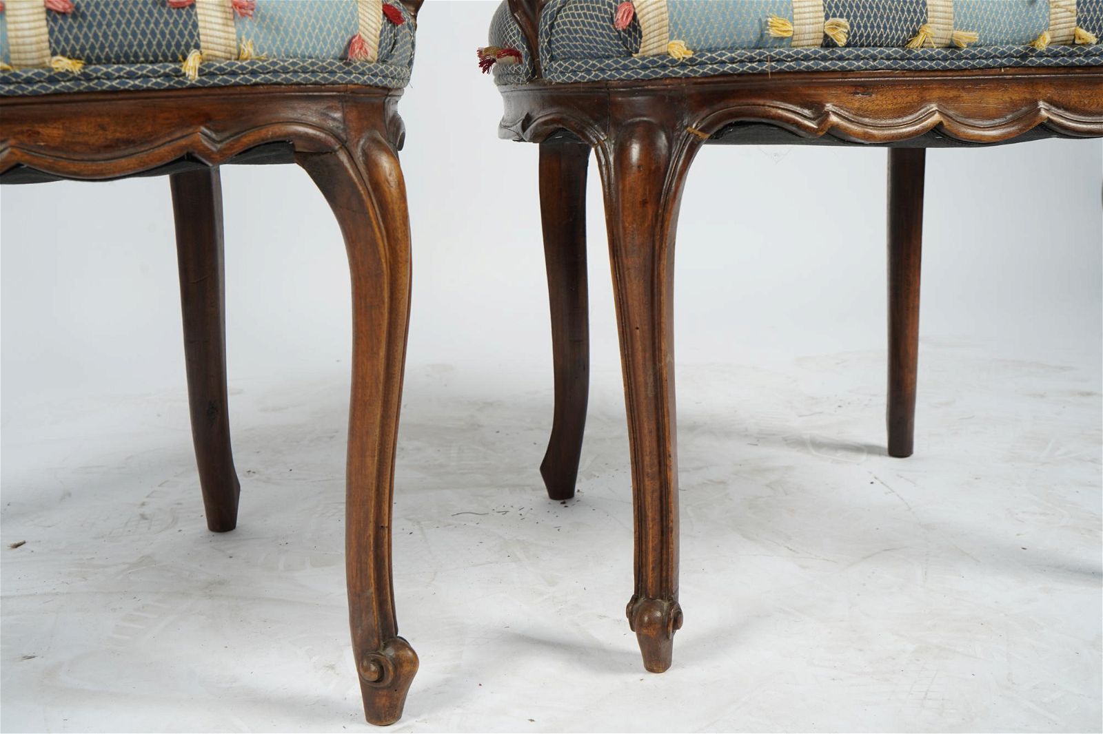 AF2-014: ANTIQUE PAIR OF LATE 19TH CENTURY FRENCH PROVINCIAL CARVED WALNUT ARMCHAIRS