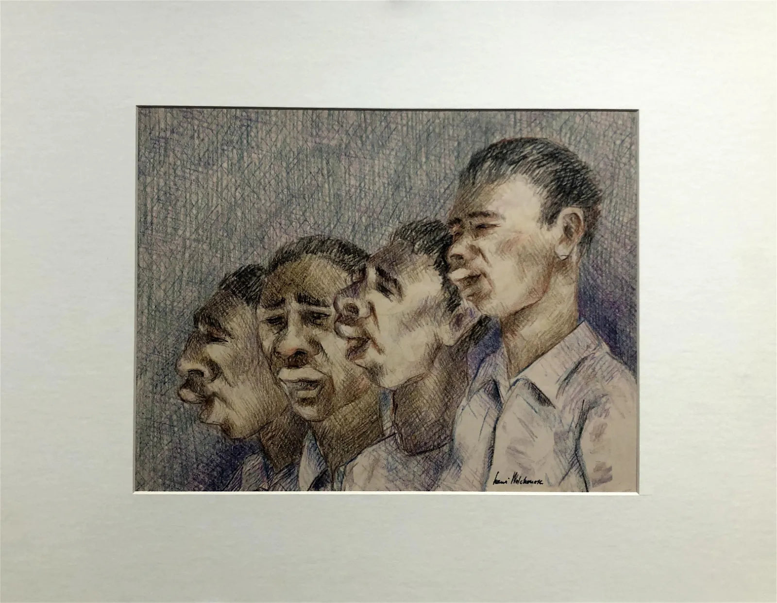 AW6-005: Louis Wolchonok (1898-1973) - "Gospel Singers"; c. 1960 - Colored Pencil on Paper