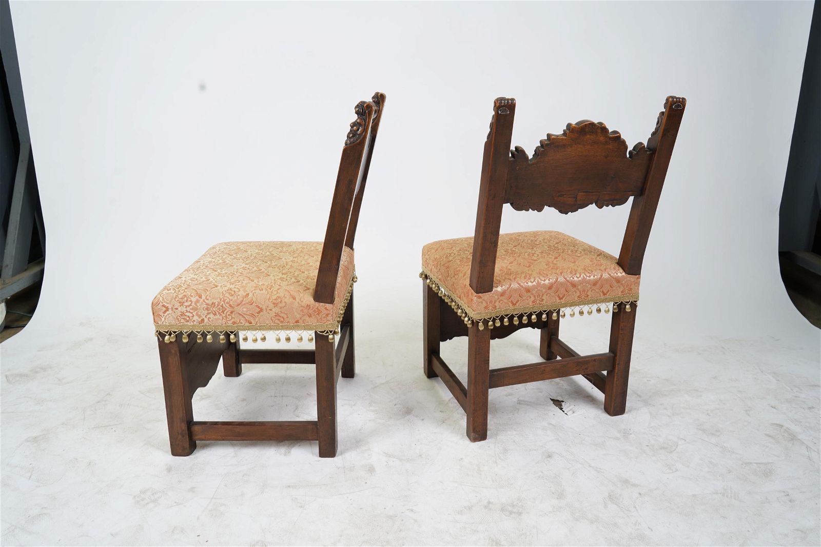 AF2-021: ANTIQUE PAIR OF MID 19TH CENTURY HIGHLY CARVED JACOBEAN WALNUT LOW SIDE CHAIRS