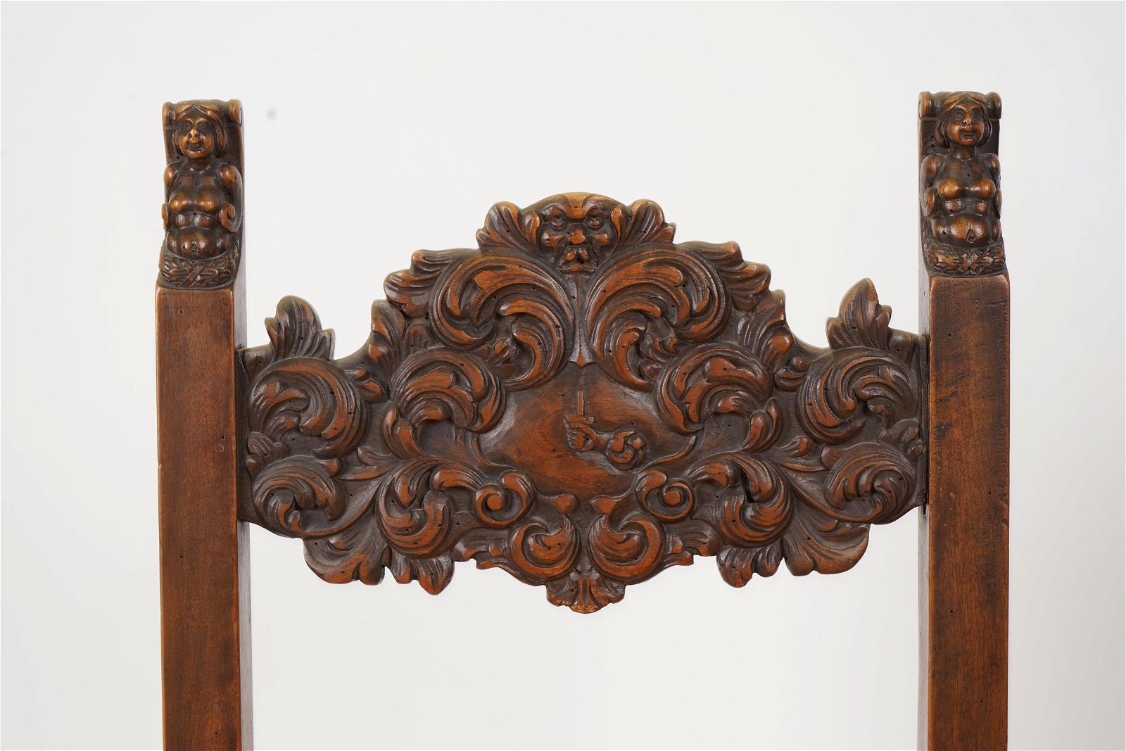 AF2-021: ANTIQUE PAIR OF MID 19TH CENTURY HIGHLY CARVED JACOBEAN WALNUT LOW SIDE CHAIRS