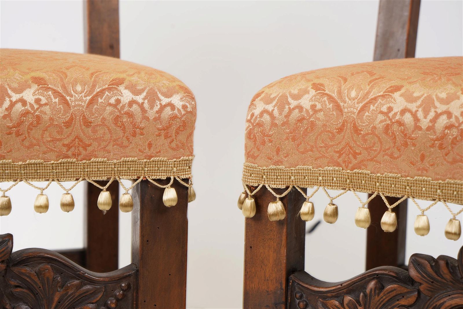 AF2-021: ANTIQUE PAIR OF MID 19TH CENTURY HIGHLY CARVED JACOBEAN WALNUT LOW SIDE CHAIRS