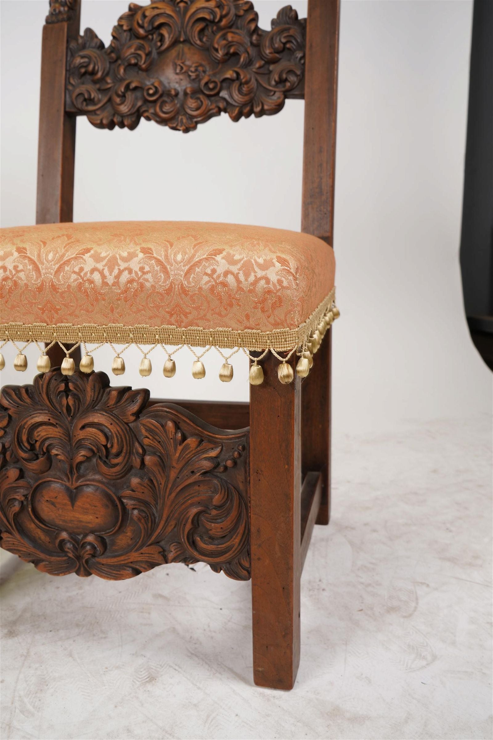 AF2-021: ANTIQUE PAIR OF MID 19TH CENTURY HIGHLY CARVED JACOBEAN WALNUT LOW SIDE CHAIRS