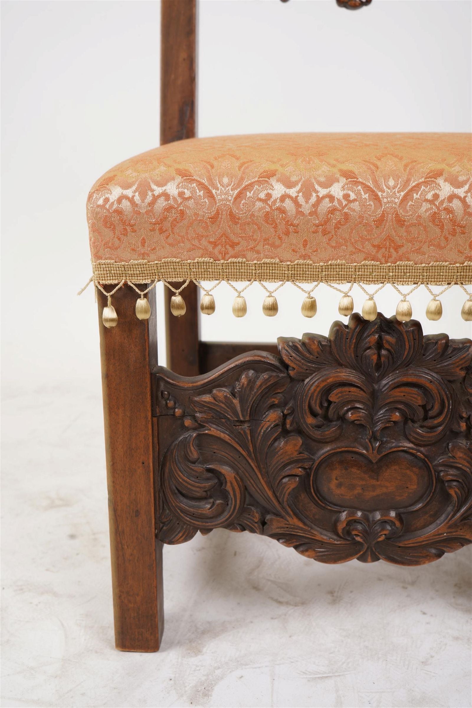 AF2-021: ANTIQUE PAIR OF MID 19TH CENTURY HIGHLY CARVED JACOBEAN WALNUT LOW SIDE CHAIRS