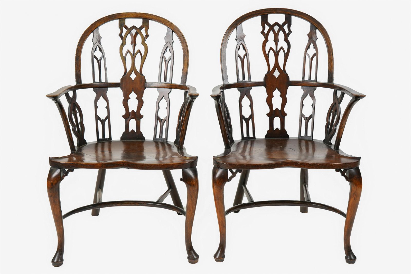 AF2-020: VINTAGE PAIR OF MID 20TH CENTURY F. PARKER & SONS ENGLISH OAK WINDSOR ARMCHAIRS