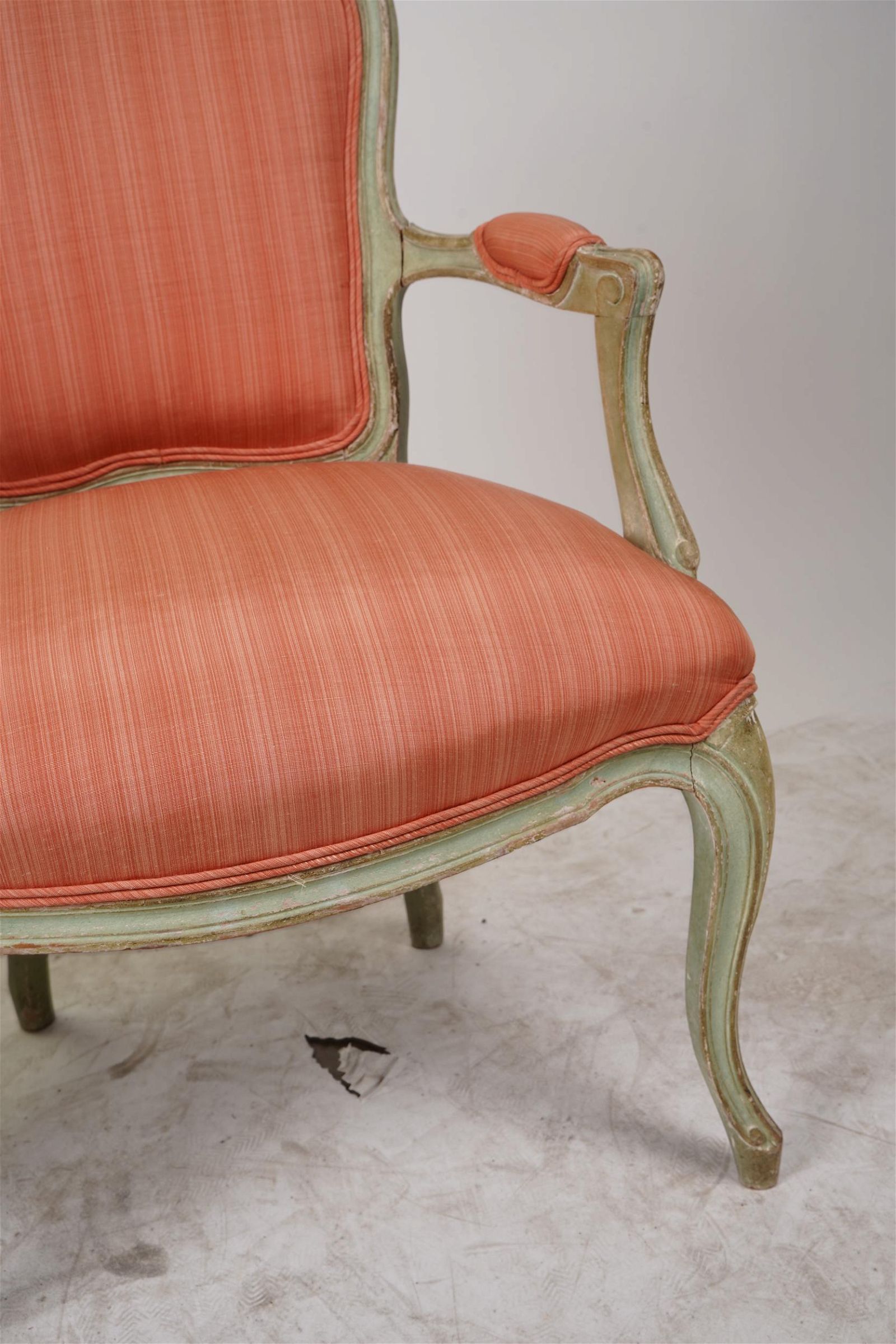 AF2-019: ANTIQUE PAIR OF LATE 19TH CENTURY PAINTED LOUIS XV STYLE FAUTEUILS