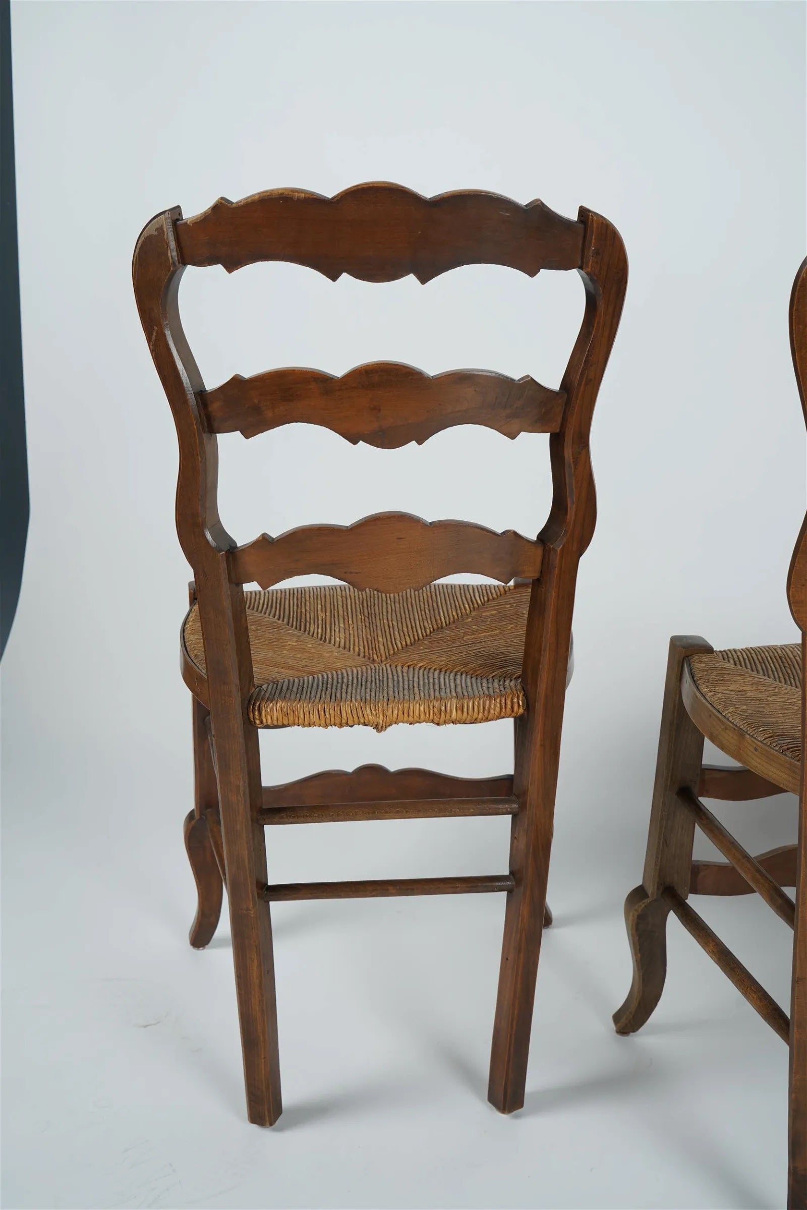 AF2-008: Antique Set of Six French Provincial Carved Beech Dining Chairs W/ Rush Seats Mid 19th C