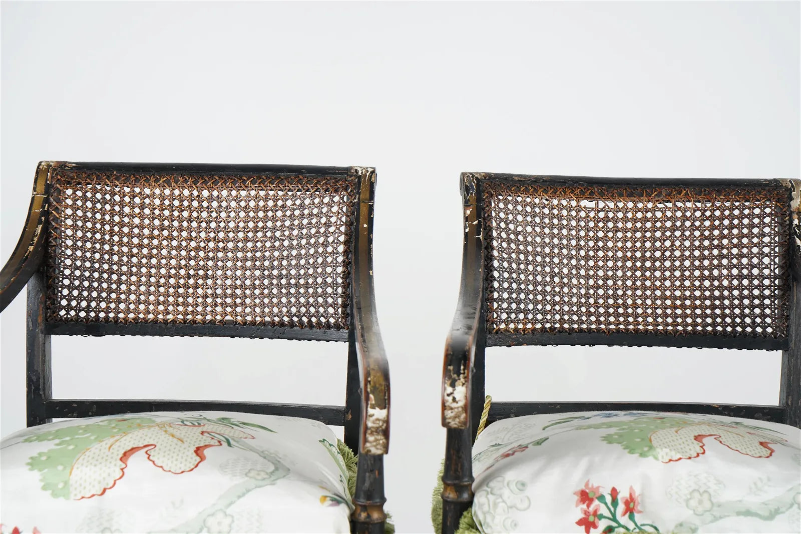 AF2-022: ANTIQUE PAIR OF EARLY 19TH CENTURY ENGLISH REGENCY CANED ARMCHAIRS