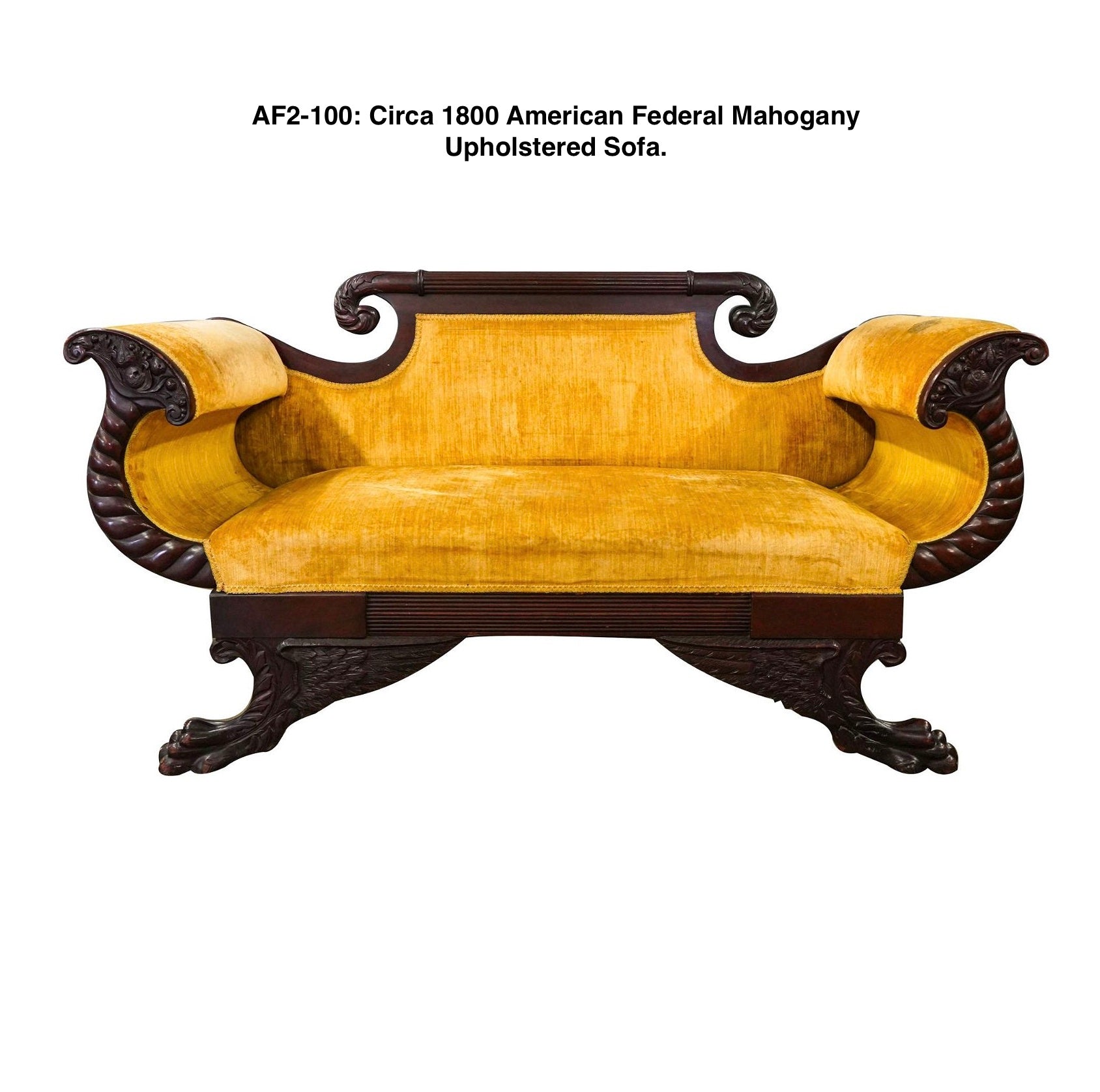 AF2-100: Antique Circa 1800 American Federal Mahogany Upholstered Sofa