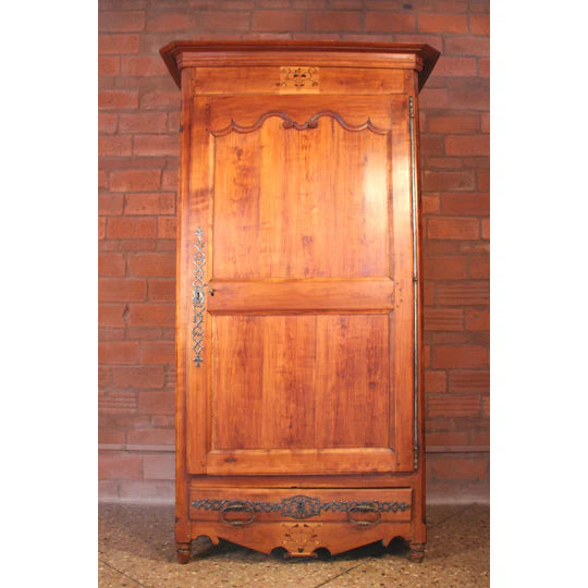 AF3-204: Antique Late 18th Century French Provincial Fruit Wood Bonnetiere Single Door Armoire