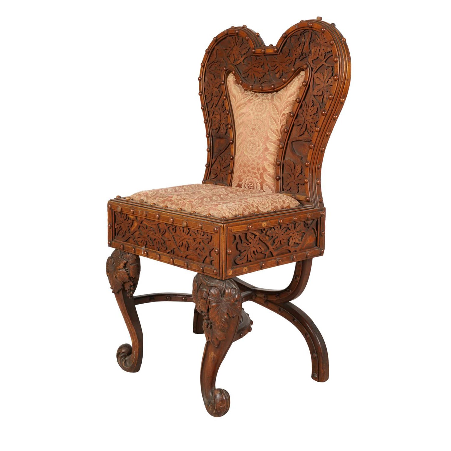 AF2-107: ANTIQUE LATE 19TH CENTURY AMERICAN VICTORIAN HIGHLY CARVED WALNUT SIDE CHAIR