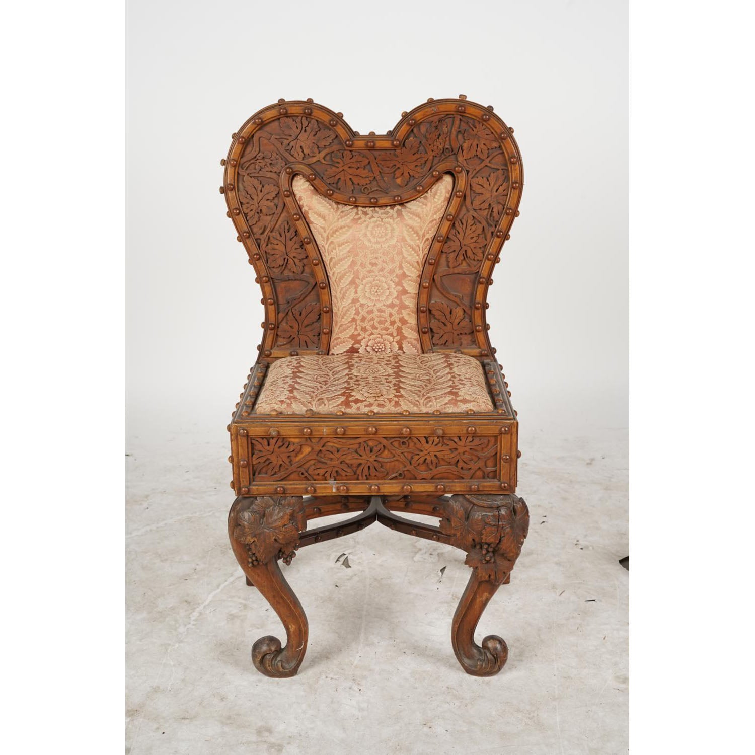 AF2-107: ANTIQUE LATE 19TH CENTURY AMERICAN VICTORIAN HIGHLY CARVED WALNUT SIDE CHAIR