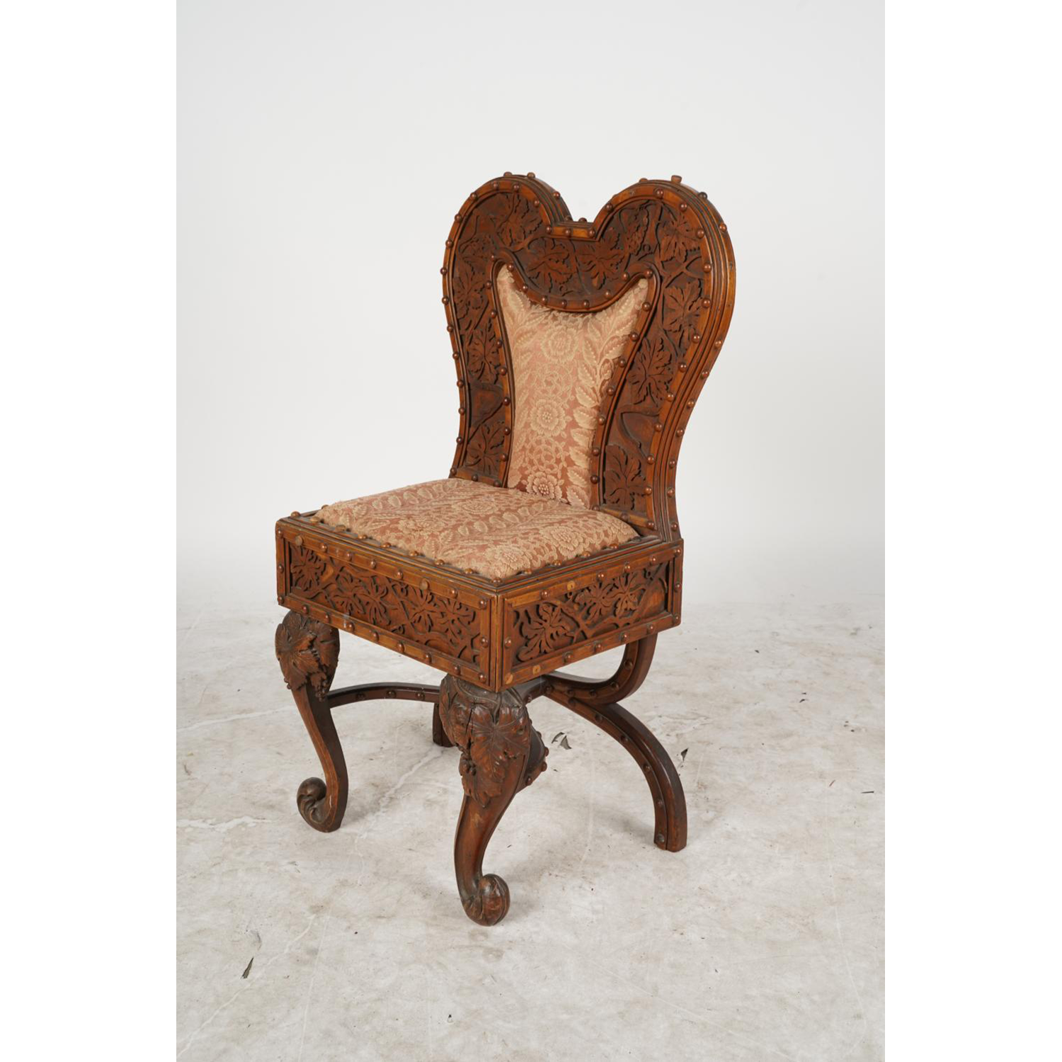 AF2-107: ANTIQUE LATE 19TH CENTURY AMERICAN VICTORIAN HIGHLY CARVED WALNUT SIDE CHAIR