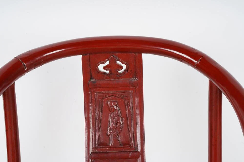 AF2-102: ANTIQUE EARLY 20TH C ANTIQUE CHINESE RED PAINTED HORSESHOE ARMCHAIR