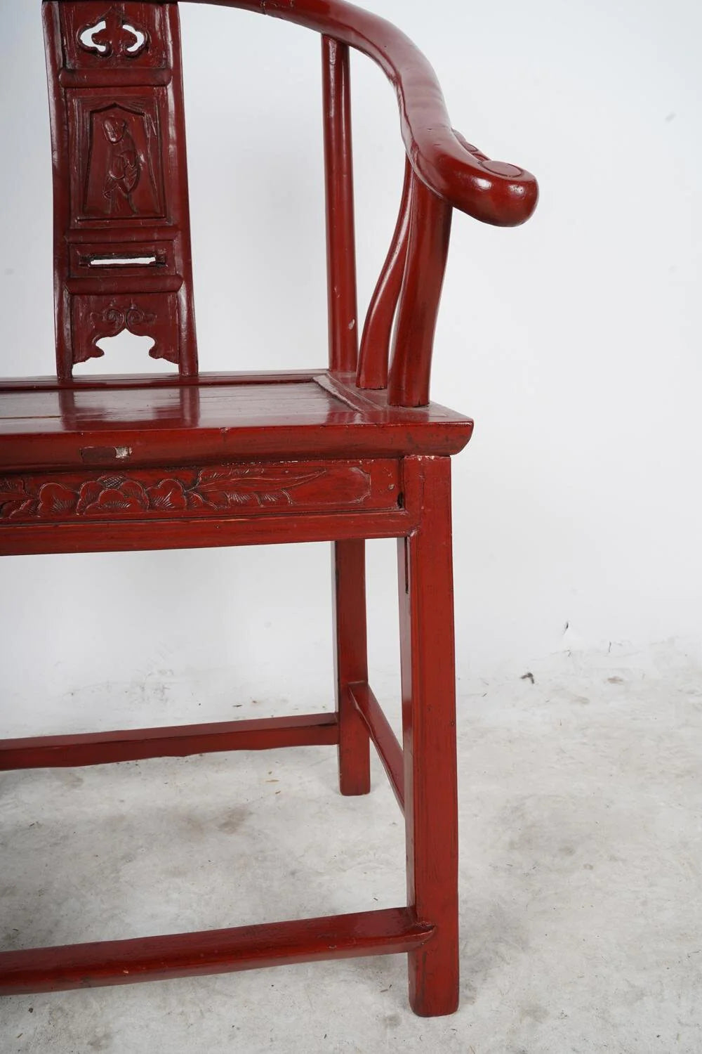 AF2-102: ANTIQUE EARLY 20TH C ANTIQUE CHINESE RED PAINTED HORSESHOE ARMCHAIR