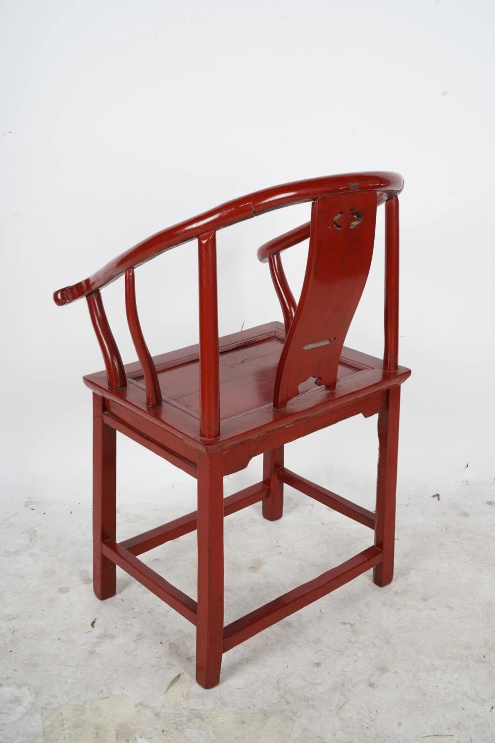 AF2-102: ANTIQUE EARLY 20TH C ANTIQUE CHINESE RED PAINTED HORSESHOE ARMCHAIR